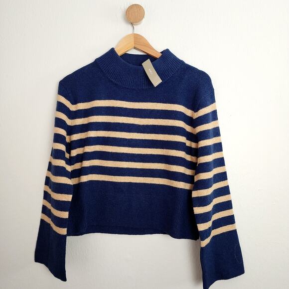 NEW J. Crew Chunky Cropped Stripe Sweater Wool Alpaca Blend Natural Heather XS - Picture 1 of 11